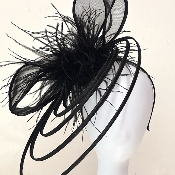 Feather Bow Fascinator Hat, Caged Spiral Fascinator Headband
